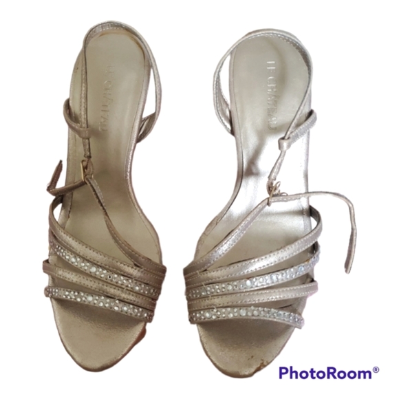 LE CHATEAU Gold Crystal Open Toe High Heel Sandals - Size 5 / 35 - Picture 2 of 5